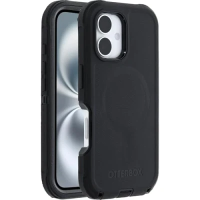Image de Otterbox Coque Defender Series MagSafe pour iPhone 16, résistante aux Chutes, Ultra Robuste, de Protection, supporte 7X Plus Chutes Que la Norme Militaire, Noir, Livré sans Emballage