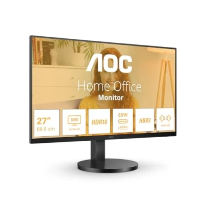Image de AOC U27B3CF Moniteur UHD 27 Pouces, Haut parleurs, Hauteur réglable, HDR10 (3840x2160, 4K, 60 Hz, 2X HDMI, hub USB) Noir