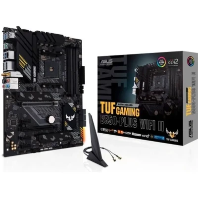 Image de ASUS TUF GAMING B550 PLUS WI FI II Carte mère AMD Ryzen AM4 ATX (PCIe 4.0, 2 x M.2, 10 DrMOS, Intel WiFi 6, 2.5 Gb Ethernet, HDMI, DisplayPort, USB 3.2 Gen 2, Thunderbolt 3, Aura Sync RGB)