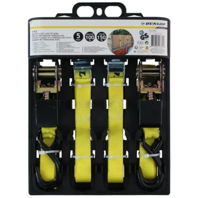 Image de Filet de remorque Dunlop Sangle d&#039;arrimage à cliquet Lot 4 5 m Jusqu&#039;à 150 kg Jaune