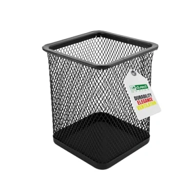 Image de D.RECT Pot à Crayons carré en métal Porte Stylo Cube Gobelet Multifonction Maille pour Bille Noir