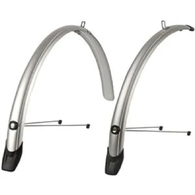 Image de POLISPORT 8628100002 Garde Boue Avant et arrière modèle Towny 2 pièces pour vélos de Trekking urbains avec Roues 26&quot; Couleur Argent