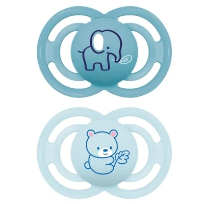 Image de MAM Perfect S200 Lot de 2 sucettes avec tétine en silicone ultra douce pour bébé plus 16 mois boîte auto stérilisable Bleu