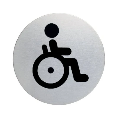 Image de Durable 490623 Plaque d&#039;Information Pictogramme Rond 83 mm en Acier Brossé Inoxydable WC Toilettes Handicapes Personne à Monilite Reduite Lot de 5