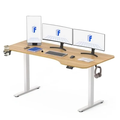 Image de FLEXISPOT Lite Bureau Assis Debout Électrique Réglable en Hauteur avec Porte gobelets et Crochets, Panneau Clavier Contrôle à Fonctions Mémoires 160x75 cm(Cadre Blanc+Plateau Érable)