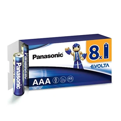 Image de Panasonic EVOLTA pile alcaline, AAA micro LR03, paquet de 8 dans un emballage sans plastique, 1,5 V, Premium avec une puissance particulièrement longue durée, alcaline.