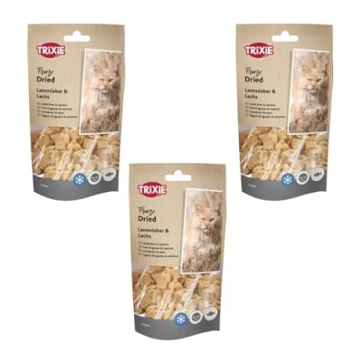 Image de Trixie Freeze Dried Foie d&#039;agneau &amp; Saumon Pack de 3 x 25 g Aliment complémentaire pour Chats Snack lyophilisé Adapté en Cas d&#039;allergies Alimentaires sans additifs