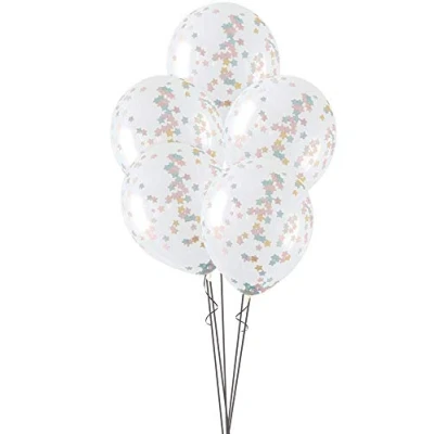 Image de Unique Party 72425 Ballons de Baudruche Confettis 16 cm en forme d&#039;Étoile Rose, Bleue et Dorée Paquet 5