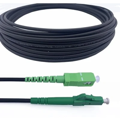 Image de Elfcam® Cable a Fibre Optique en Acier Blinde SC/APC LC/APC OS2 Simplex Monomode LSZH, Noir (15M)