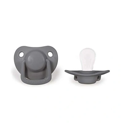 Image de Filibabba® Lot de 2 tétines pour bébé en silicone dans belles couleurs mates tétine adaptée à la mâchoire Design danois pièces avec boîte (gris foncé, 0 6 mois)
