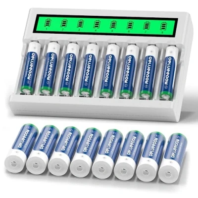 Image de Delyeepow Chargeur Piles Rechargeables AA et AAA 1,2V NIMH,8PAC 3300mAh avec Pile Rechargeable 1100mAh