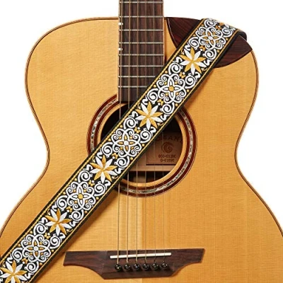 Image de réglable tissé Vintange 5,1 cm Wide Sangles de guitare W/PU Cuir d&#039;extrémité jaune