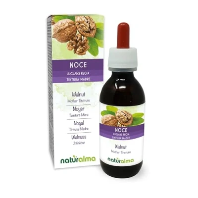 Image de Noyer (Juglans regia) écorce des fruits ou péricarpe (brou de noix) et feuilles Teinture Mère sans alcool Naturalma Extrait liquide gouttes 120 ml Complément alimentaire Végétalien végan