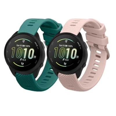 Image de kwmobile Bracelet Compatible avec Garmin Forerunner 165 / Music 2X de Rechange en Silicone pour Fitness Tracker Vert Rose Ancien