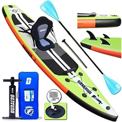 Image de DURAERO Stand up Paddle Gonflable Planches de gonflables, 330 x 76 15 cm, siège Kayak,jusqu&#039;à 150 kg, Pad intégré, 3 Ailes, Double pagaie réglable, Accessoires complets, Vert