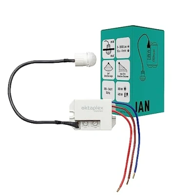 Image de Oktaplex motion Jan Détecteur de Mouvement extérieur &amp; intérieur IP65/IP20 360 capteur Infrarouge Petit 8 m portée 230 V avec crépusculaire Blanc Mat