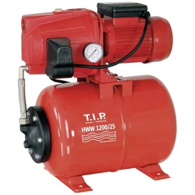 Image de T.I.P. HWW 1200/25 Circuit d’Eau Domestique Débit 4350 l/h Hauteur de Refoulement 50 m Puissance 1200 W Prêt à l&#039;installation par Bouton Cuve Pression en Fonte Massive Capacité 22 L Couleur Rouge