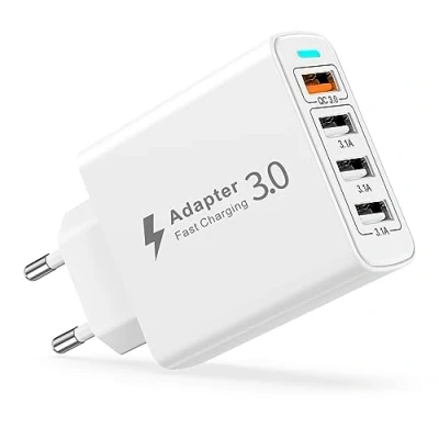 Image de Chargeur USB Multiple, Prise Multiple 4 Ports 33W Rapide QC3.0 Multi Adaptateur Secteur Universel pour iPhone 16 15 14 13 12 11 XR X 8 7,iPad,Samsung S24 S23