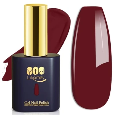 Image de YTD Likomey Vernis Gel Semi Permanent Bourgogne Clair,15ml à Ongle,Automne Hiver Soak Off UV LED Jour de Noël Manucure,CS018