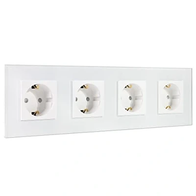 Image de Navaris Prise de courant Schuko murale Quadruple avec terre encastrable design cadre en verre 4x électrique standard blanche