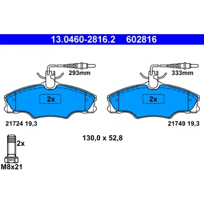 Image de ATE 13.0460 2816.2 Jeu de plaquettes frein contact signal d&#039;usure inclus avec vis d&#039;étrier PEUGEOT: 406 Break, Berline