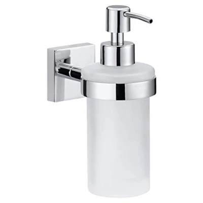 Image de Tesa Ekkro Distributeur de Savon, Finition Brillante métal chromé, adhésif, Technologie sans percer 40239 00000 00 Angulaire Chromé/Blanc