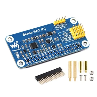 Image de Sense HAT (C) for Raspberry Pi 4B/3B+/3B/2B/B+/A+/Zero/Zero W Onboard Gyroscope, Accelerometer, Magnetometer, Barometer, Temperature and Humidity Sensor,Supports External Sensors, I2C Interface