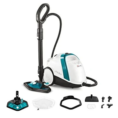 Image de Polti Vaporetto Smart 100 T, Nettoyeur Vapeur avec Chaudière Haute Pression 4 Bars, Autonomie Illimitée et Recharge Continue, 9 Accessoires Inclus, Blanc Turquoise