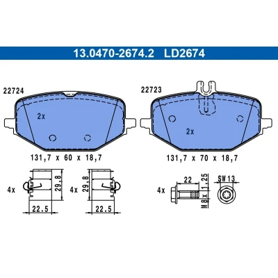 Image de ATE 13.0470 2674.2 Jeu de plaquettes frein préparé pour l&#039;indicateur d&#039;usure, contact signal d&#039;usure exclu MERCEDES BENZ: GLE, GLE Coupé