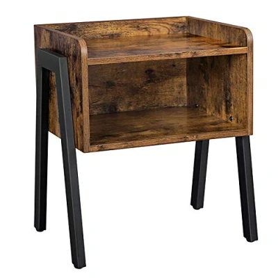 Image de VASAGLE Table d&#039;appoint avec Compartiment Avant Ouvert, Cadre métallique Robuste, Facile à Assembler, Marron Rustique et Noir LET54X, Bois d&#039;ingénierie, 42 x 35 52 cm