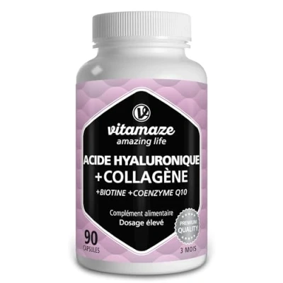 Image de Collagène + Acide Hyaluronique Biotine Complexe Formula Enrichi en Coenzyme Q10 et Vitamine C Hydratation la Densité de Peau des Cheveux Antioxydante Anti âge Vegan