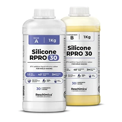 Image de Caoutchouc de silicone liquide 1:1 pour moulage R PRO 30, non toxique, moules durs et compatible avec les résines, la cire, le plâtre d&#039;autres matériaux (2 kg)