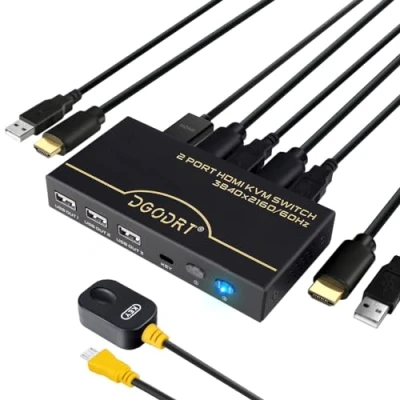 Image de Commutateur KVM HDMI 2 ports UHD 4K@60Hz RGB 4:4:4 USB Switch pour PC Share One Monitor Clavier Souris Imprimante Scanner avec câbles et câble