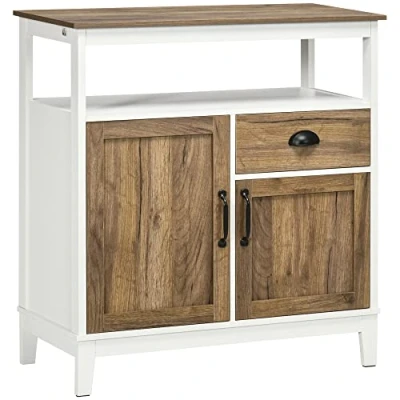 Image de Buffet cuisine HOMCOM 2 portes avec 1 tiroir, étagère ajustable, compartiment ouvert 76,6 x 35 81,5 cm chêne brun