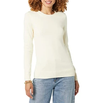 Image de Amazon Essentials Pull À Col Rond 100 % Coton (Disponible en Grande Taille) Femme, Écru, XS