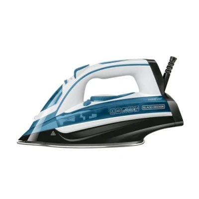 Image de BLACK+DECKER BXIR2402E Fer à repasser vapeur 2400W, fonction pressing 140g / min, semelle en acier inoxydable, système anti calcaire et goutte, blanc bleu