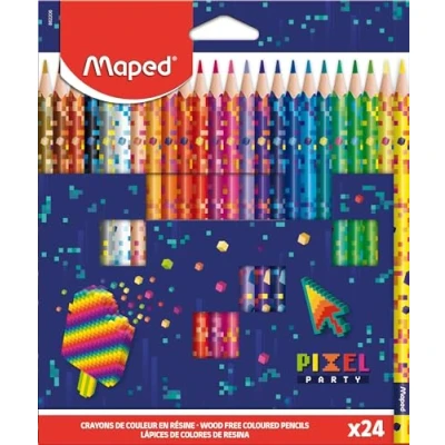 Image de Maped 24 Crayons de couleur Pixel Party en résine enfants Mine résistante Forme Triangulaire Ergonomique