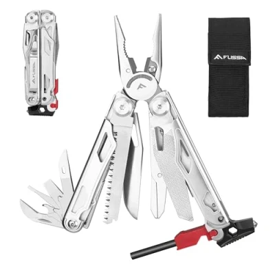 Image de FLISSA Pince Multifonction en Acier Inoxydable 19 1, Couteau avec Structure Autoverrouillée, Multitool Parfait pour Extérieur, Camping, Randonnée, Réparation Simple, Argent