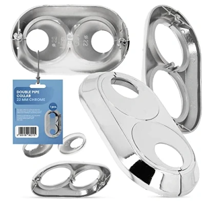 Image de Rosace Double 22 mm Cache tuyau Chromé Manchon de jumelé Accessoire pour systèmes chauffage central