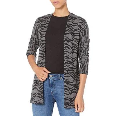 Image de Amazon Essentials Gilet Ouvert sur Le Devant Léger (Grandes Tailles Disponibles) Femme, Charbon Imprimé Tigres, XL
