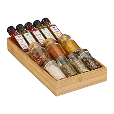 Image de relaxdays Range épices pour Le tiroir, 3 Compartiments, Horizontal, en Bambou, H x L P : 5 20 37 cm, Nature