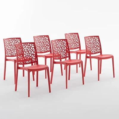 Image de Lot de chaises Anna en résine renforcée, empilables, Usage intérieur et extérieur (6, Rouge)