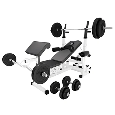 Image de GORILLA SPORTS® Banc de Musculation Set Haltères 100 kg, avec Support Barres, Barre d&#039;Haltère, Butterfly, Noir/Blanc d&#039;Haltérophilie, Multifonction, Station, Gym, Entrainement Complet
