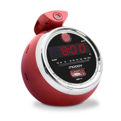 Image de Metronic 477024 Cherry Radio réveil FM USB projection double alarme avec fonctions sleep/snooze et piles de sauvegarde l&#039;heure Rouge