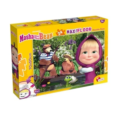 Image de Lisciani Masha et MICHKA Puzzle MaxiFloor 24 Pièces Pour Enfants dès 3 ans 50x70cm Grand and the Bear avec Double Face à Colorier Développe Réflexion Dextérité