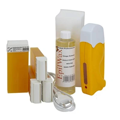 Image de EpilWax Kit Chauffe Cire Épilation Professionnelle avec 4 x Recharges Roll on Miel, 100 Bandes d&#039;Épilation et Huile après Gamme Solo