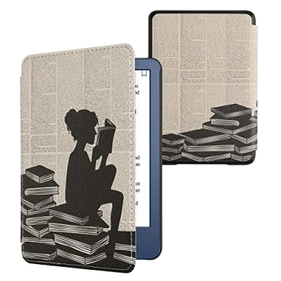 Image de kwmobile Étui Compatible avec Amazon Kindle (2022/2024) Coque à Rabat magnétique Tablette eReader Similicuir Noir Beige
