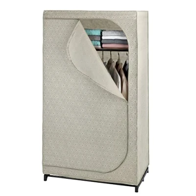 Image de WENKO Armoire en Tissu Balance Penderie Stable avec étagère et Tringle Fermeture par Zip éclair Structure métallique Robuste Charge 10 kg Polyester 75x160x50 cm Taupe