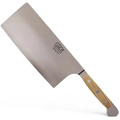 Image de Güde Solingen Couteau de chef chinois forgé, 18 cm, bois d&#039;olivier, ALPHA OLIVE double mitre, fabriqué à la main en Allemagne