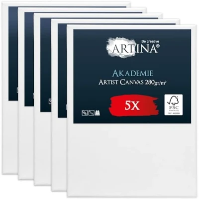 Image de Artina Set de 5 Canvas Toile Peinture 30x40 cm Tableau Châssis Entoilés en Bois FSC© a Peindre Blanche 100% Coton 280g/m² Toiles Stable Petite Akademie